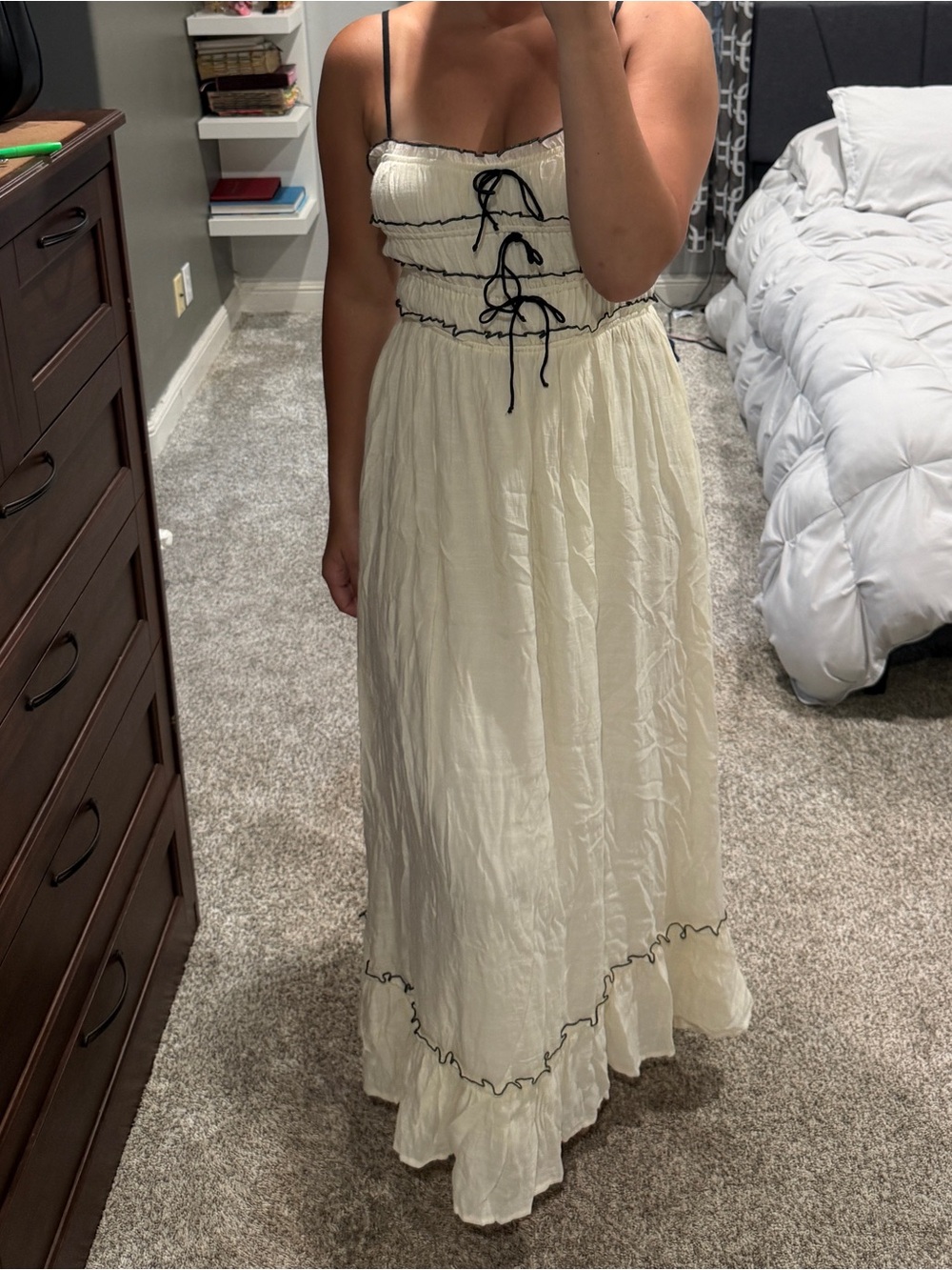 Cream Maxi Dress with Black Trim